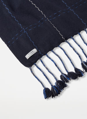 Long Fringed Scarf  | Dark Blue