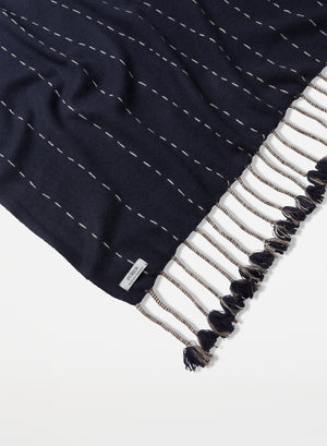 Embroidered Blanket | Dark Blue & White