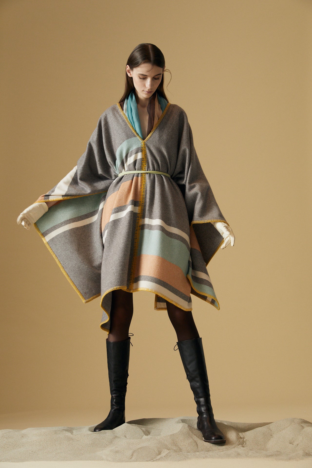 Model wearing our Poncho and our Voile de Cachemire